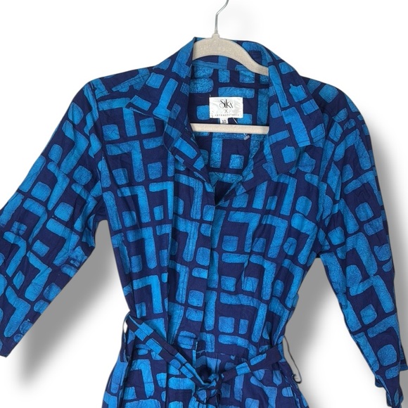 Sika Anthropologie Romper Sz 10‎ Geometric Blue Jumpsuit Belt Resort - Picture 4 of 8